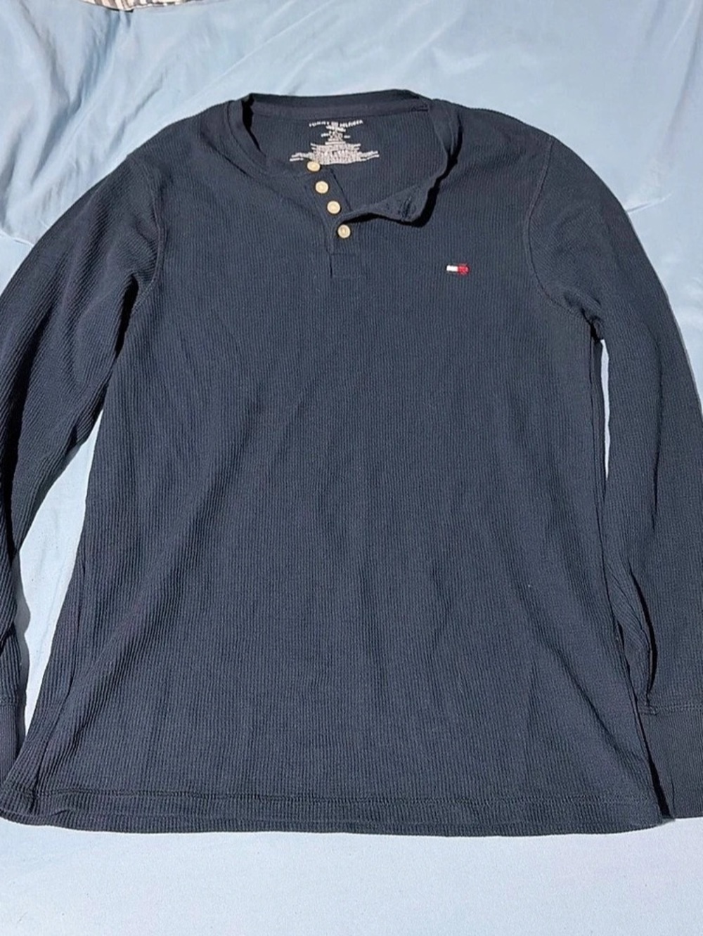 Tommy Hilfiger Waffle Knit Long Sleeve Henley Black Large